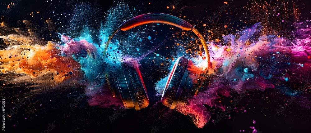 Headphones and Colorful Explosion. Headphones and Colorful Explosion.