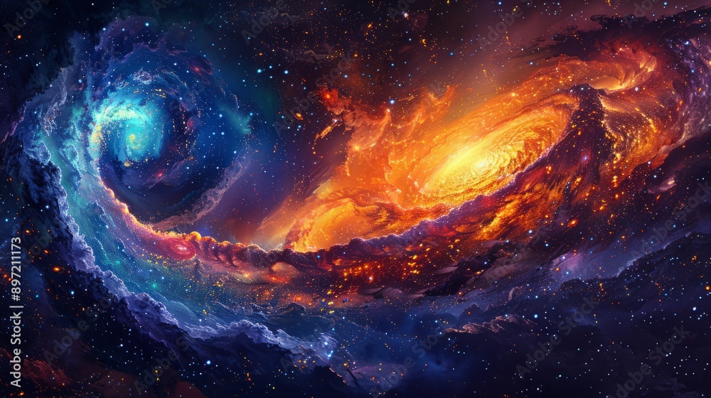 Obraz premium Spiral Galaxies in colorful Fantasy: The perfect marriage of photography and art