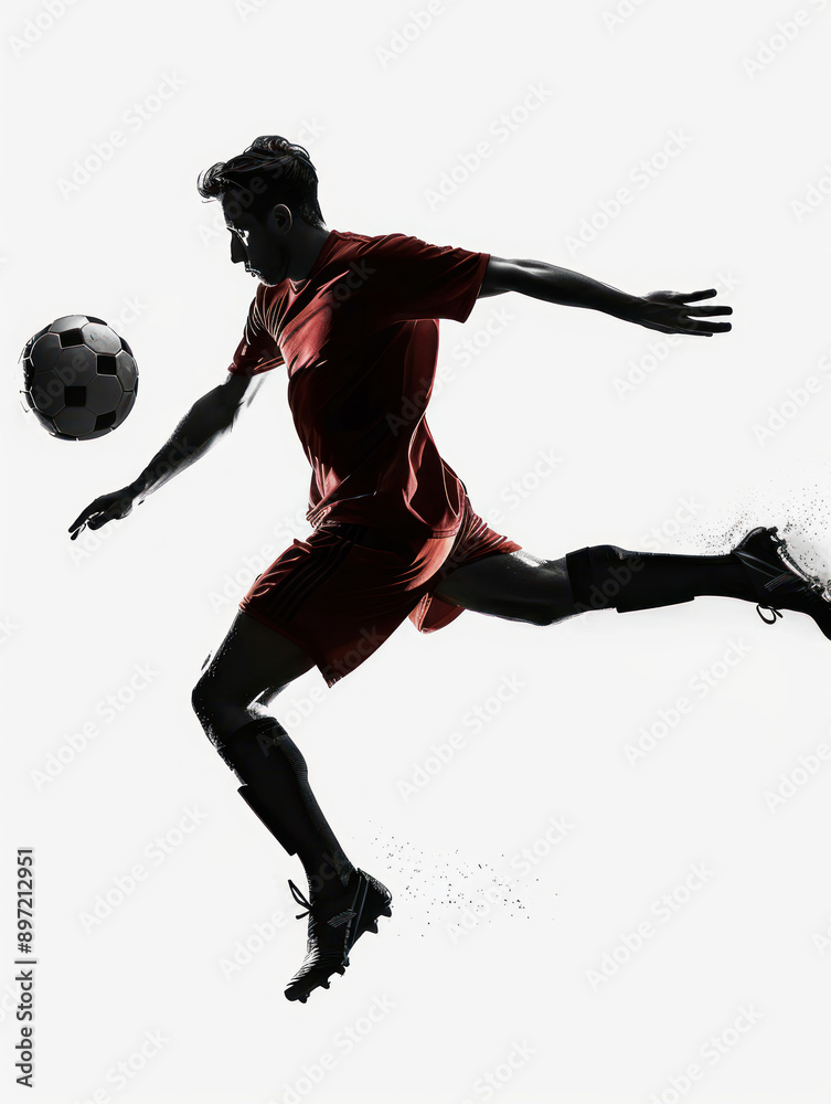 Silhouette of a soccer player in action kicking ball Silhouette of a soccer player in action kicking ball