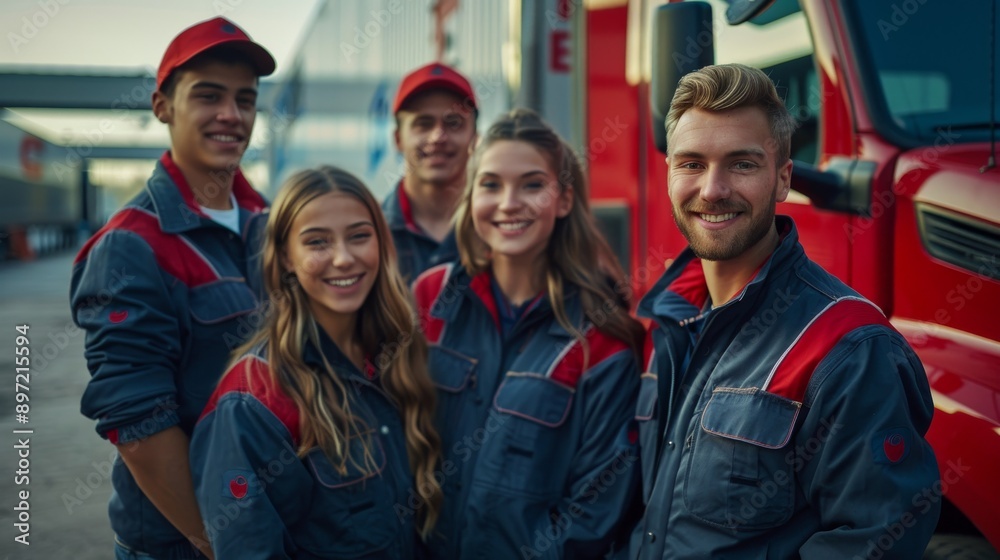 Young People Smiling in Branded Logistics Company Clothing Young People Smiling in Branded Logistics Company Clothing