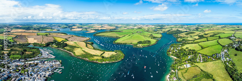 Salcombe and Mill Bay over Kingsbridge Estuary from a drone, Batson Creek, Southpool Creek, Devon, England, Europe photo