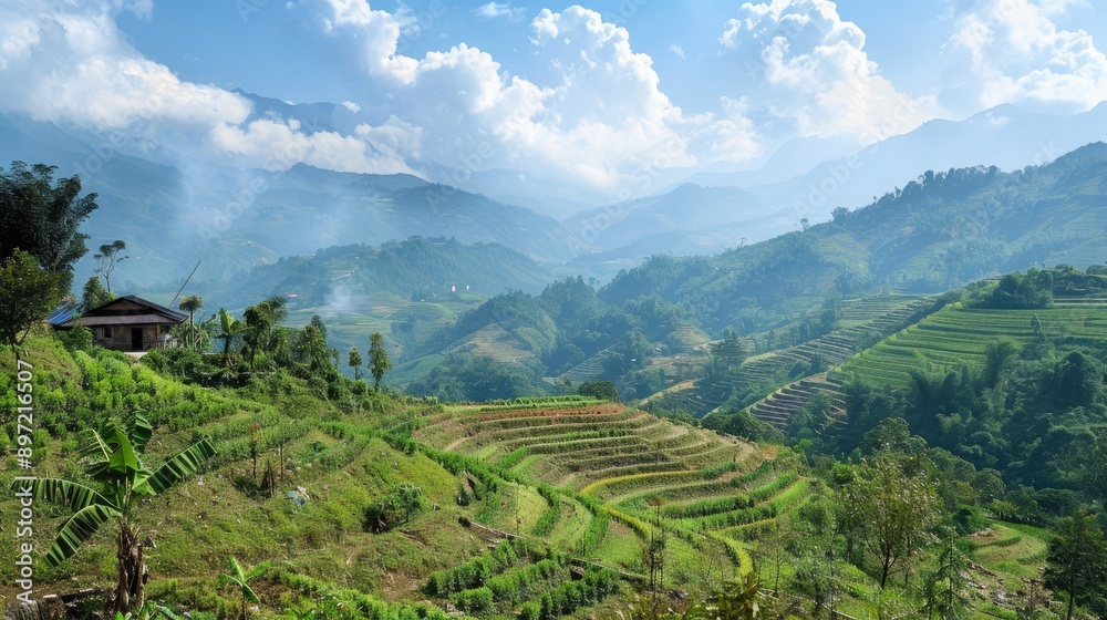 The lush landscape and terraced fields of Sapa, Vietnam. The lush landscape and terraced fields of Sapa, Vietnam.