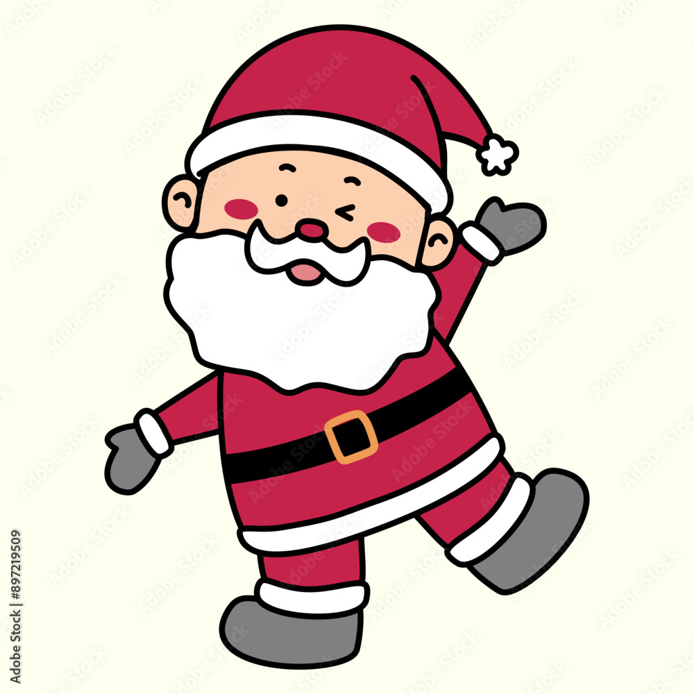Christmas vector Illustration cartoon of santa claus Winking and stand with one leg and raise one hand, isolated on light yellow background Christmas vector Illustration cartoon of santa claus Winking and stand with one leg and raise one hand, isolated on light yellow background