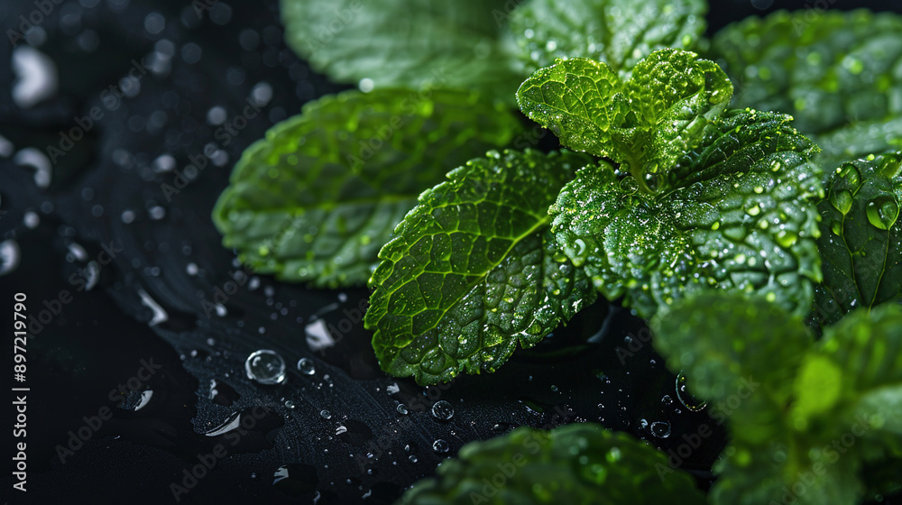 close-up shot of mint with water drips close-up shot of mint with water drips
