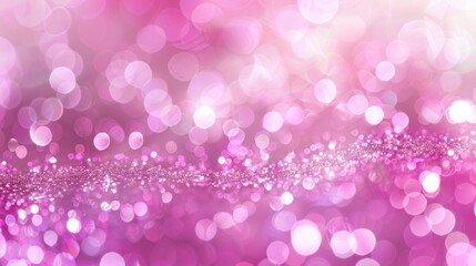 Abstract pink glitter bokeh background with shimmering lights and sparkles, creating a festive and magical visual effect.