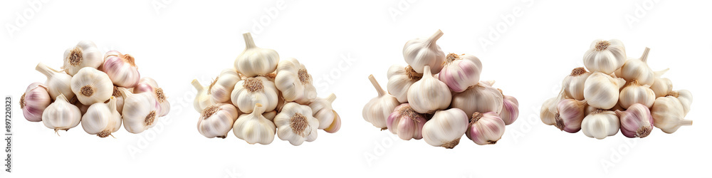 Pile of garlics collection isolated on transparent background Pile of garlics collection isolated on transparent background