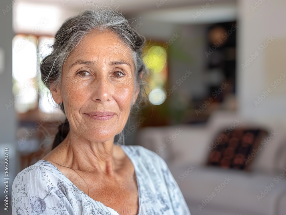 Portrait of a Beautiful Senior Woman Smiling at Home, Captured in Natural Light Background, Radiating Warmth and Serenity. Elegant Elderly Lady Looking into Camera, Depicting Grace, Confidence Portrait of a Beautiful Senior Woman Smiling at Home, Captured in Natural Light Background, Radiating Warmth and Serenity. Elegant Elderly Lady Looking into Camera, Depicting Grace, Confidence