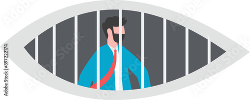 Businessman is locked in glasses prison, business concept, wb and articles design,vector

