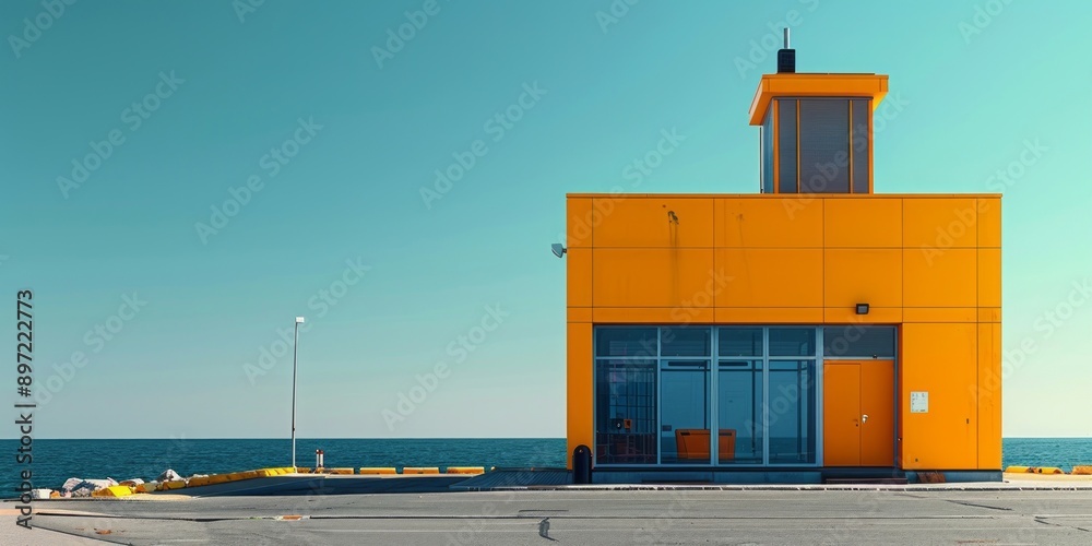 Bright Yellow Beachfront Building Under Clear Blue Sky Near Calm Ocean Bright Yellow Beachfront Building Under Clear Blue Sky Near Calm Ocean