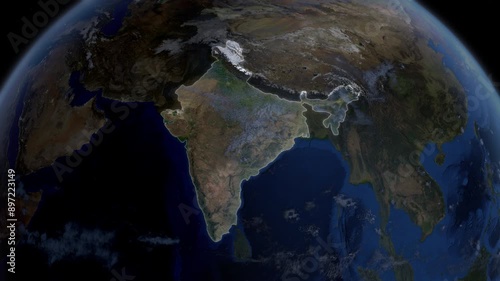 Map showing India, Asia, from space to see the region from above from space. Detailed map Showing area, HD and 4K. Animation.