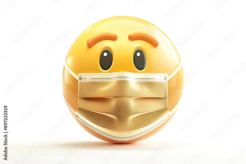 emoji icon of a face with a medical mask showing a cautious expression in bright yellow set against a white background The rendering is highly realistic emoji icon of a face with a medical mask showing a cautious expression in bright yellow set against a white background The rendering is highly realistic