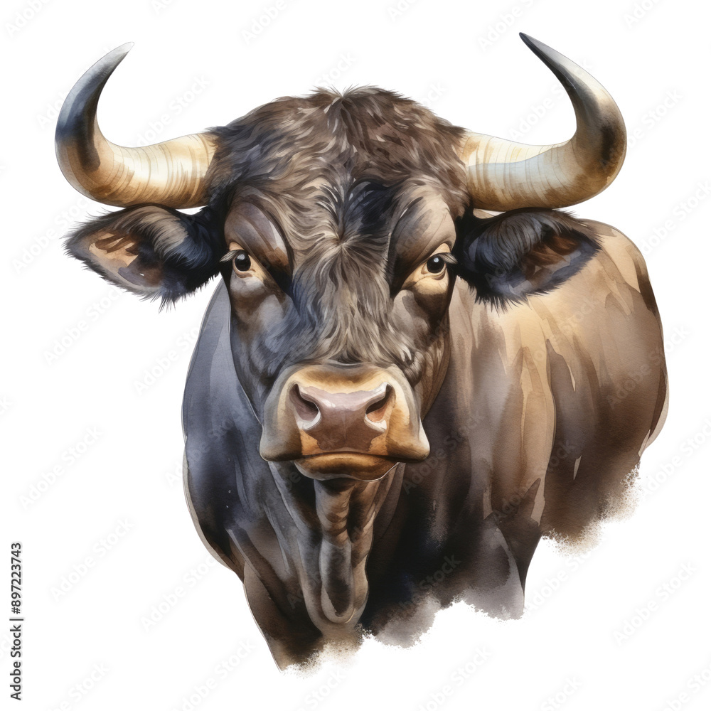 Naklejka premium portrait of a buffalo watercolor isolated on transparent background cutout