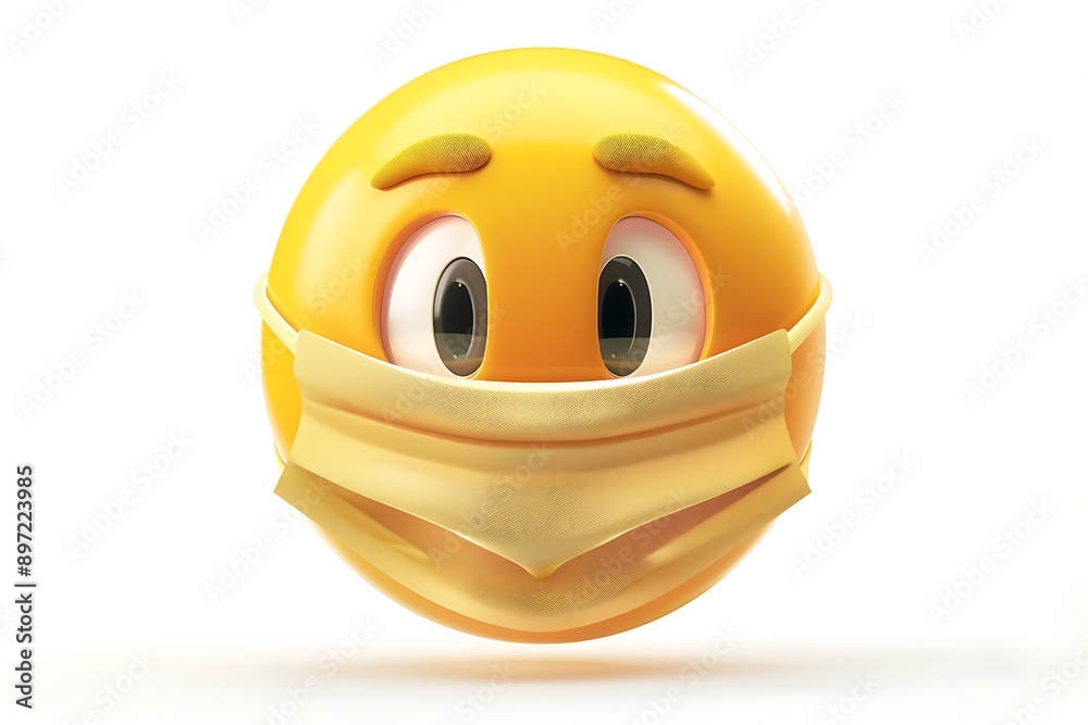 emoji icon of a face with a medical mask showing a cautious expression in bright yellow set against a white background The rendering is highly realistic emoji icon of a face with a medical mask showing a cautious expression in bright yellow set against a white background The rendering is highly realistic