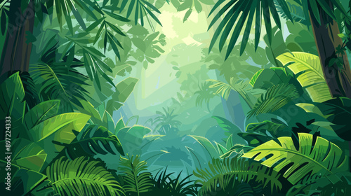 tropical jungle with exotic leaves vector cartoon illustration background copy space