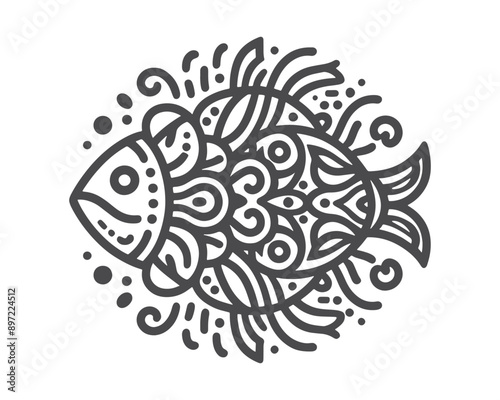 Fish vector line art mandala design