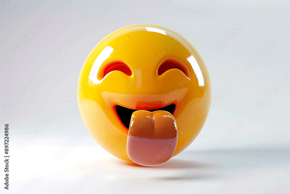 emoji icon of a face with a tongue sticking out showing a playful expression in bright yellow set against a white background The rendering is highly realistic emoji icon of a face with a tongue sticking out showing a playful expression in bright yellow set against a white background The rendering is highly realistic