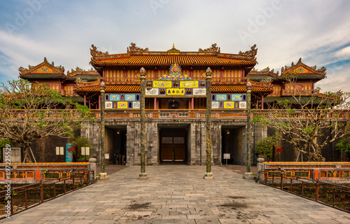 Imperial City with the Purple Forbidden City within the Citadel in Hue, Vietnam. Imperial Royal Palace of Nguyen dynasty in Hue.