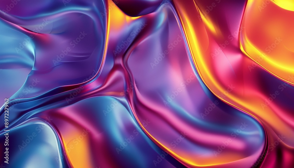 Fototapeta premium 3D rendering of colorful abstract fluid shapes moving on a dark background, capturing dynamic motion and vibrant colors, smooth lines, design