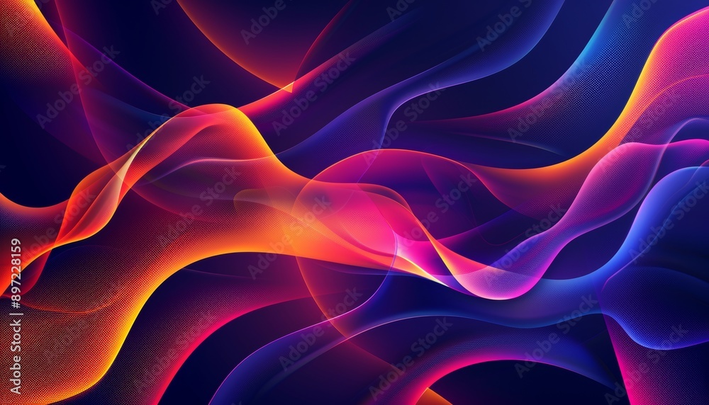 Obraz premium 3D rendering of colorful abstract fluid shapes moving on a dark background, capturing dynamic motion and vibrant colors, smooth lines, design