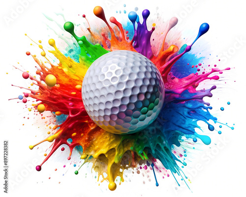 Golf Ball with Colorful Paint Splash