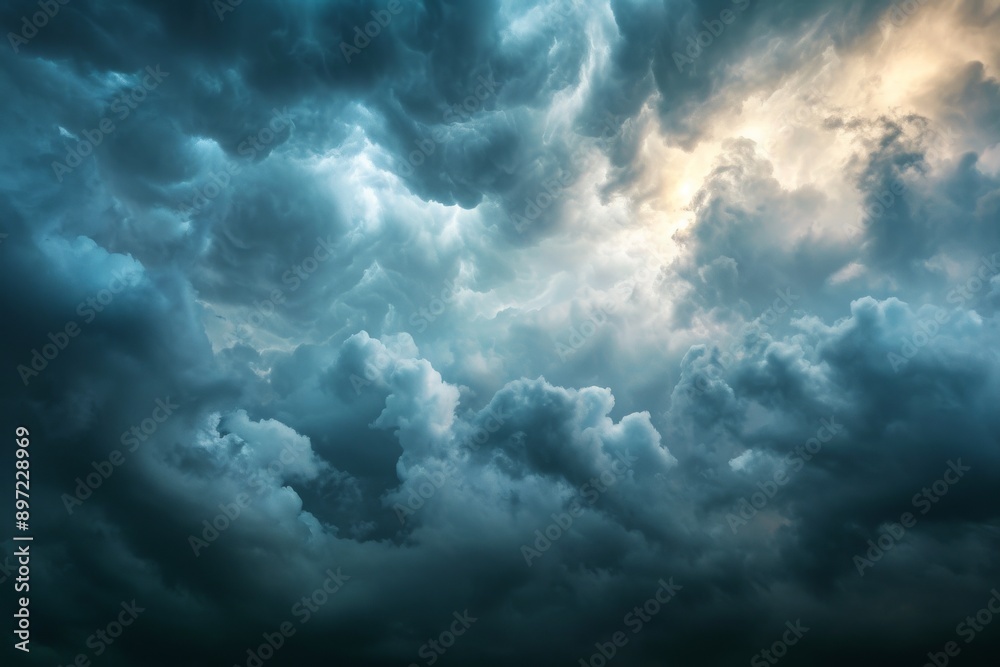 The photo captures a sky dominated by multi-layered clouds in varying shades of darkness, Grand thunderclouds reaching towards the horizon, AI Generated The photo captures a sky dominated by multi-layered clouds in varying shades of darkness, Grand thunderclouds reaching towards the horizon, AI Generated