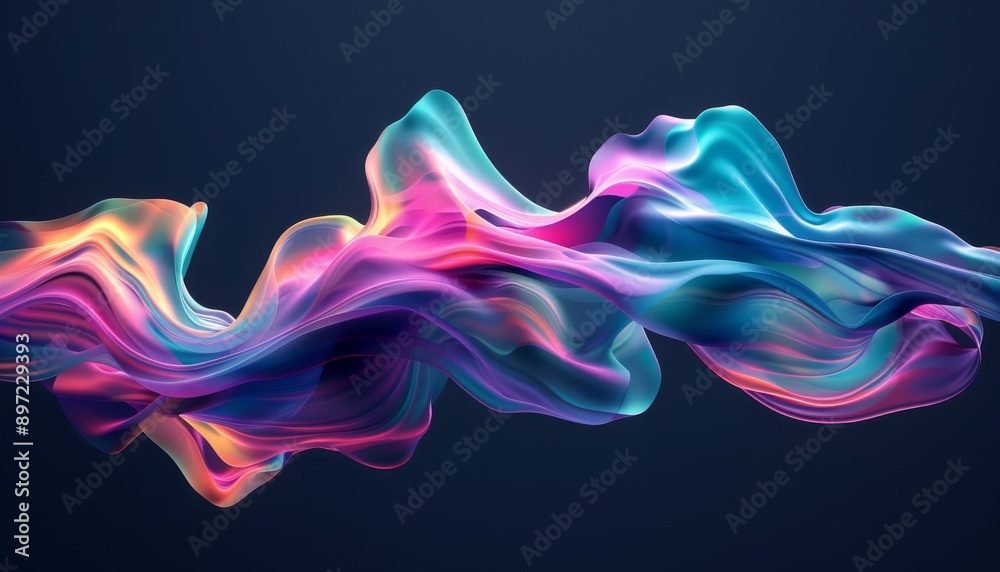 3D rendering of colorful abstract fluid shapes moving on a dark background, capturing dynamic motion and vibrant colors, smooth lines, design 3D rendering of colorful abstract fluid shapes moving on a dark background, capturing dynamic motion and vibrant colors, smooth lines, design