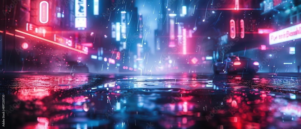 Fototapeta premium a futuristic scene with neon glow, focus on the bright and contrasting elements
