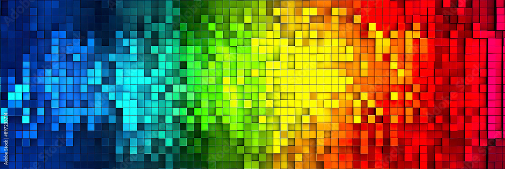 The image is a digital work of art, a vibrant mosaic of pixelated colors that transforms from blue to red. The image is a digital work of art, a vibrant mosaic of pixelated colors that transforms from blue to red.