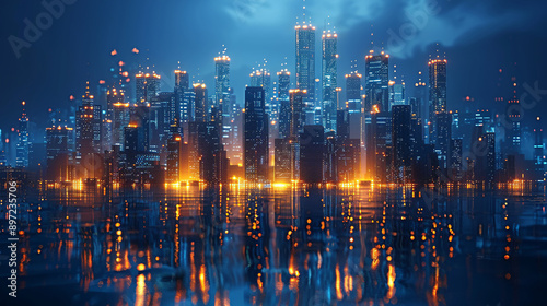 Glowing futuristic city - landscape