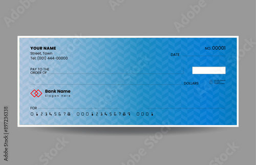 Gradient blank check template with decorative pattern design, blank check, bank cheque design, vector format 