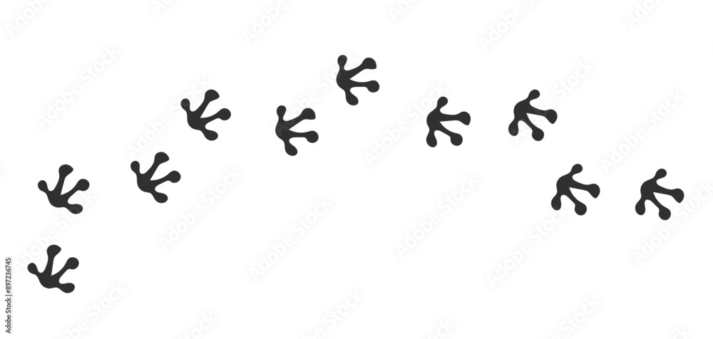 Footprints of frog. Silhouette.Trekking route. Frog feet. Paw prints.Vector isolated on white background Footprints of frog. Silhouette.Trekking route. Frog feet. Paw prints.Vector isolated on white background