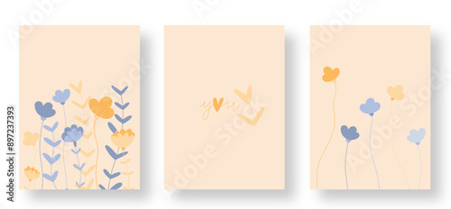 set of banners with flowers. Greeting card set. hand drawn vector illustrations for social media post, banner design, postcards. Flowers market print. bedroom art poster. 