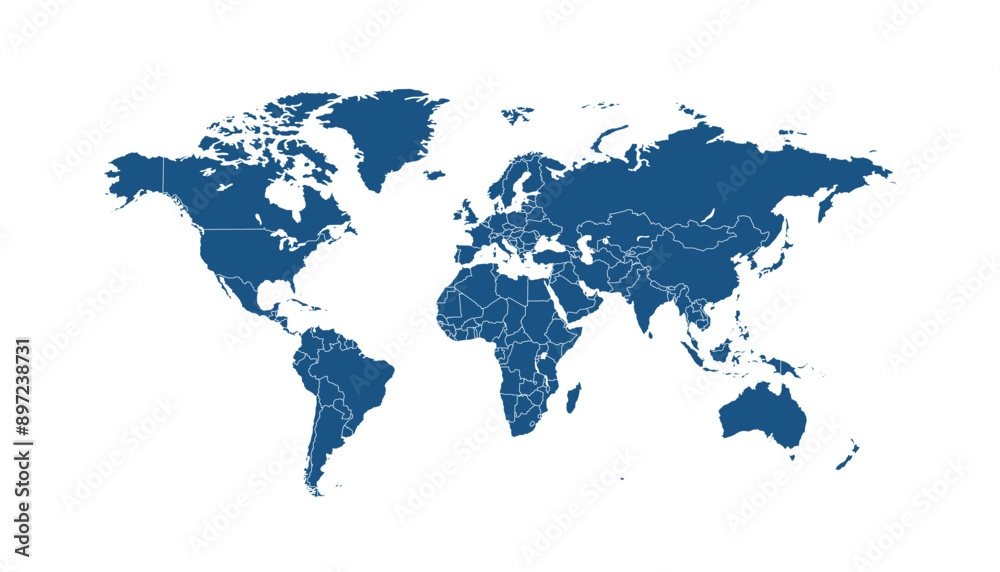 Obraz premium World map. Blue modern vector map. Silhouette map.