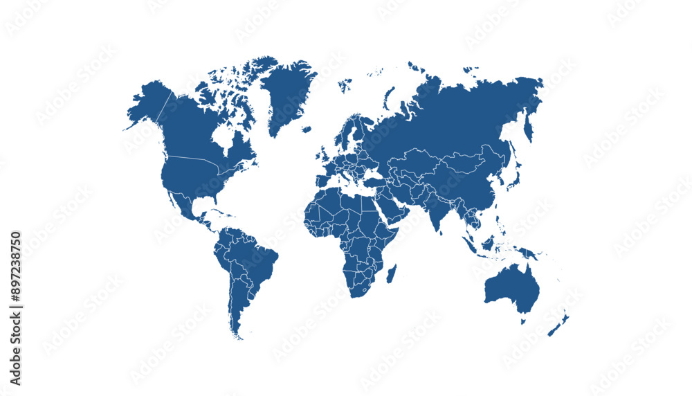 World map. Blue modern vector map. Silhouette map. World map. Blue modern vector map. Silhouette map.