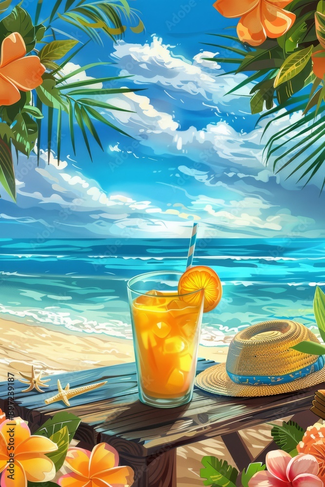 Coastal Serenity: Beachside Wooden Table Scene