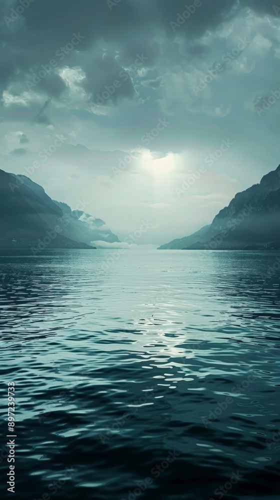 Calm water reflects a cloudy sky Calm water reflects a cloudy sky