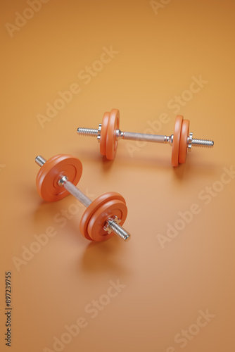 Orange dumbbells on orange background.