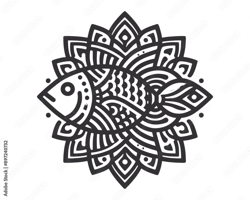 Fototapeta premium Fish vector line art mandala design
