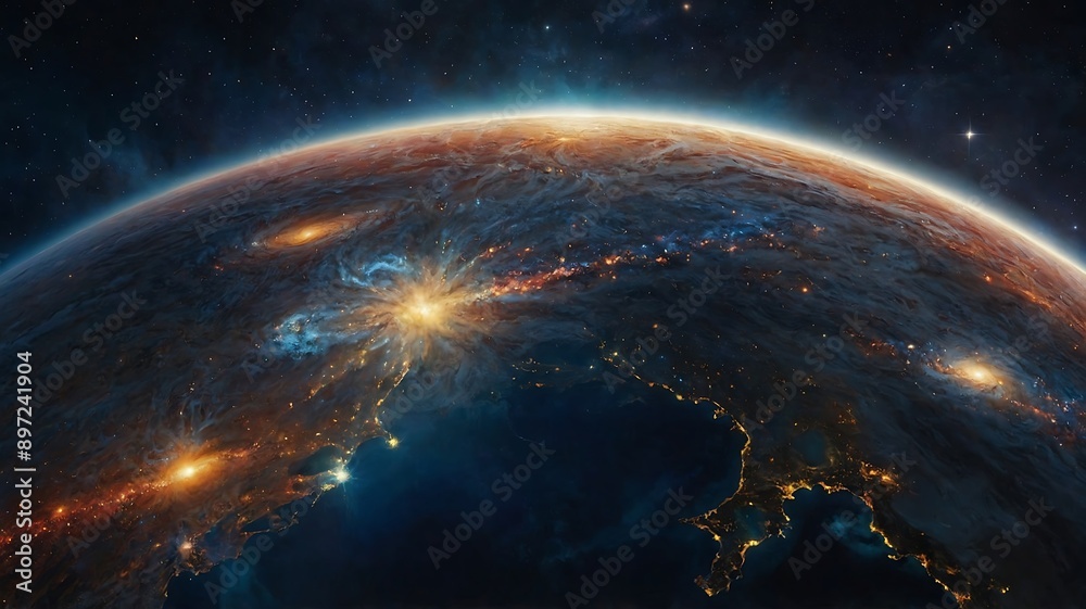 Fototapeta premium Stunning Illustration of Planets and Galaxies Featuring Diverse Celestial Bodies and Cosmic Landscapes for Astronomy Enthusiasts