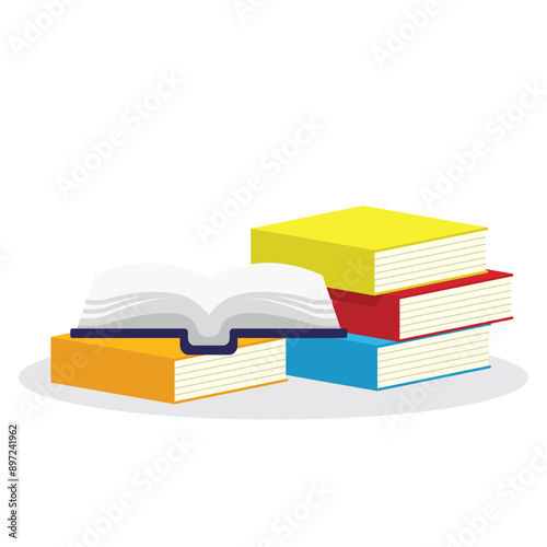colorful book stack concept illustration, flat style vector illustration.