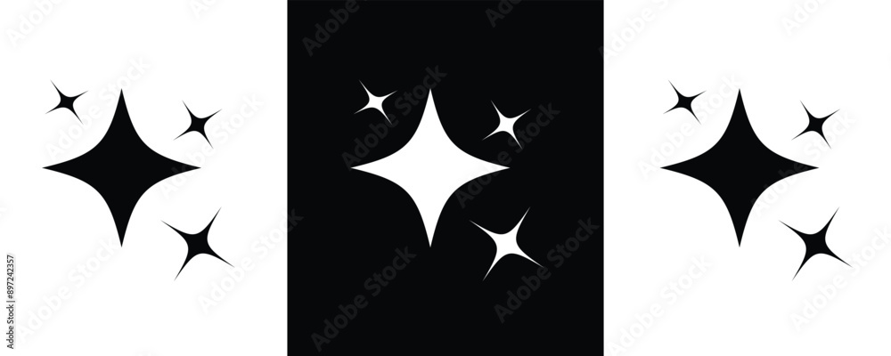 Stars set icons, different sparkle star shapes, bursts, twinkling stars, shine sparkles sign with background. Stars set icons, different sparkle star shapes, bursts, twinkling stars, shine sparkles sign with background.