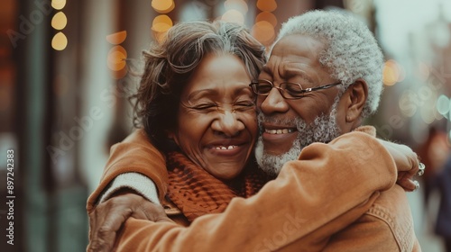 A senior couple embracing outside a clinic after receiving positive health news, symbolizing hope and resilience in aging gracefully.
