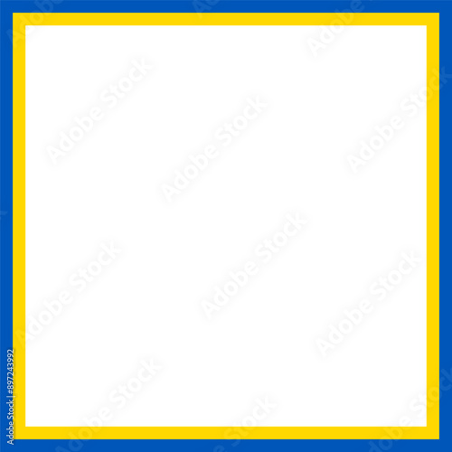 Blue and yellow square frame, isolated on transparent background. Photo frame in the colors of the Ukrainian flag. Empty border for Independence day of Ukraine. Vector illustration