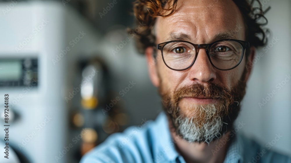 A middle-aged man with curly hair and glasses is looking thoughtfully at the camera in a workshop setting, reflecting his experience, wisdom, and dedication to his craft. A middle-aged man with curly hair and glasses is looking thoughtfully at the camera in a workshop setting, reflecting his experience, wisdom, and dedication to his craft.