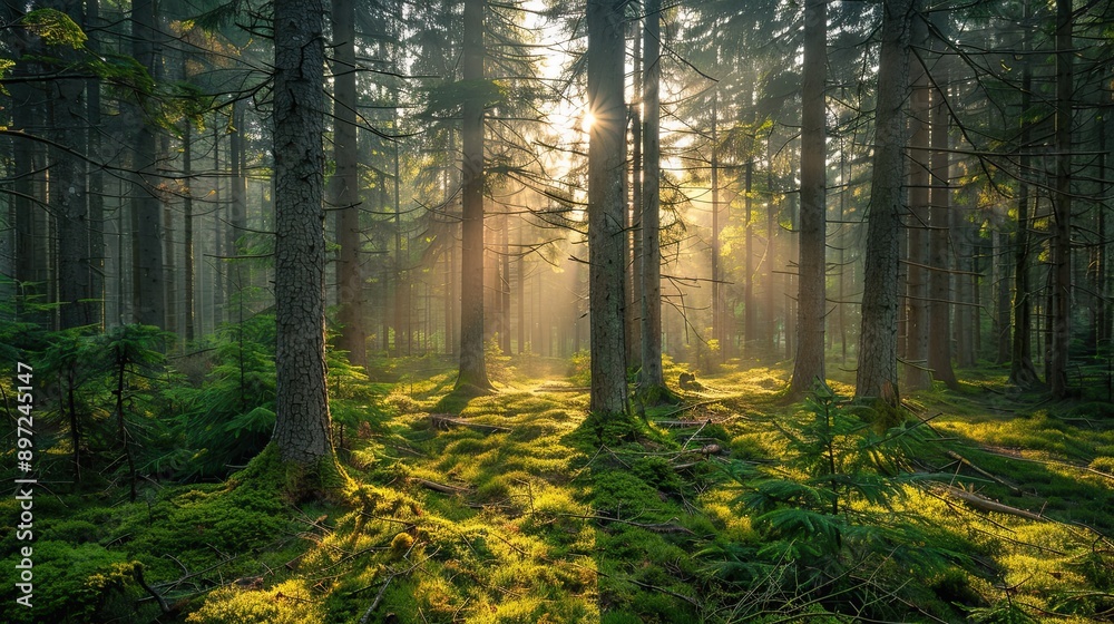 Fototapeta premium Coastal forest in early morning, fresh start, 