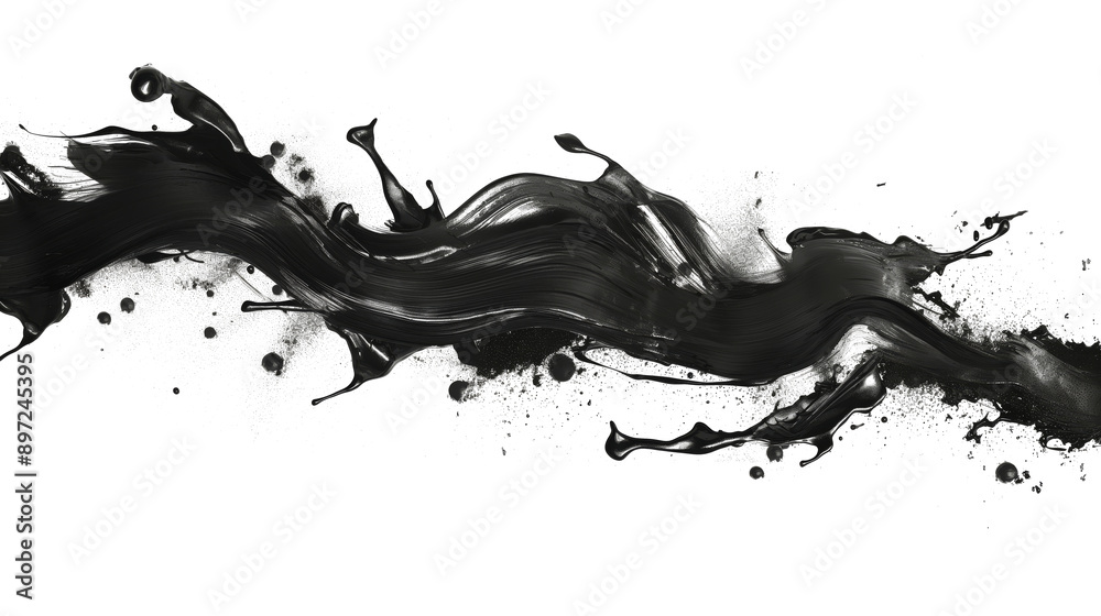 Abstract Black Ink Flow with Splashes Abstract Black Ink Flow with Splashes
