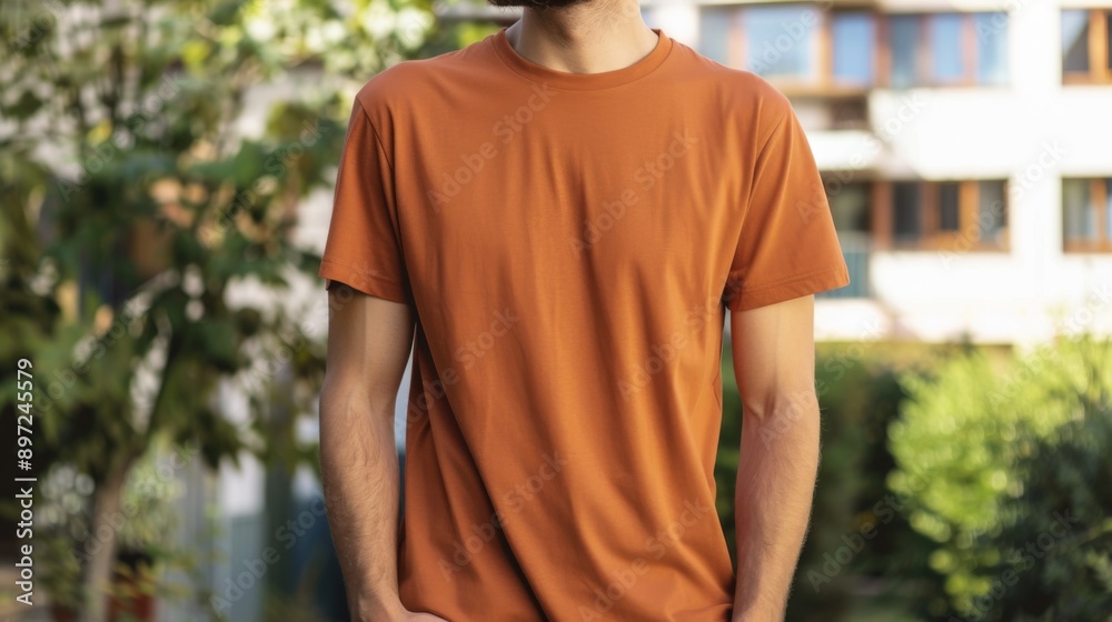 cinnamon Color T-Shirt Mockup Template on Adult Hipster for Print Design cinnamon Color T-Shirt Mockup Template on Adult Hipster for Print Design