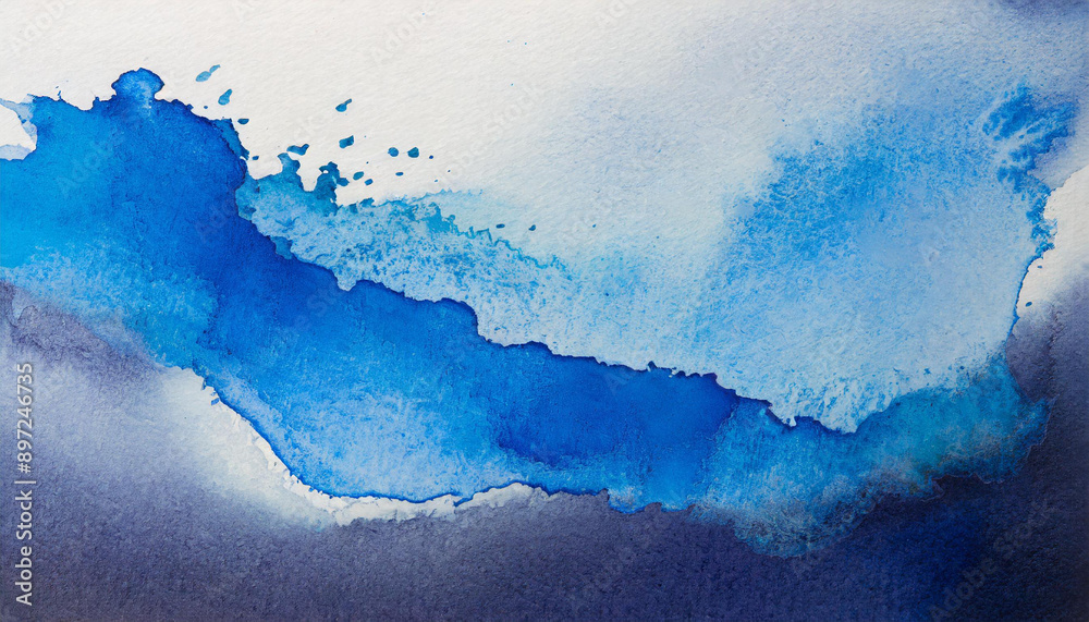 Vivid Abstract Watercolor Splash: Dynamic Waves of Deep Blue and Turquoise on Textured White Paper Canvas Vivid Abstract Watercolor Splash: Dynamic Waves of Deep Blue and Turquoise on Textured White Paper Canvas