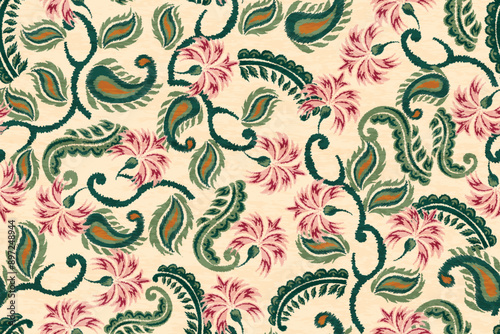 Seamless paisley embroidered floral motif pattern in vector, for design, fabric, wrapping, digital motif, background, wallpaper, print, clothing, etc.	