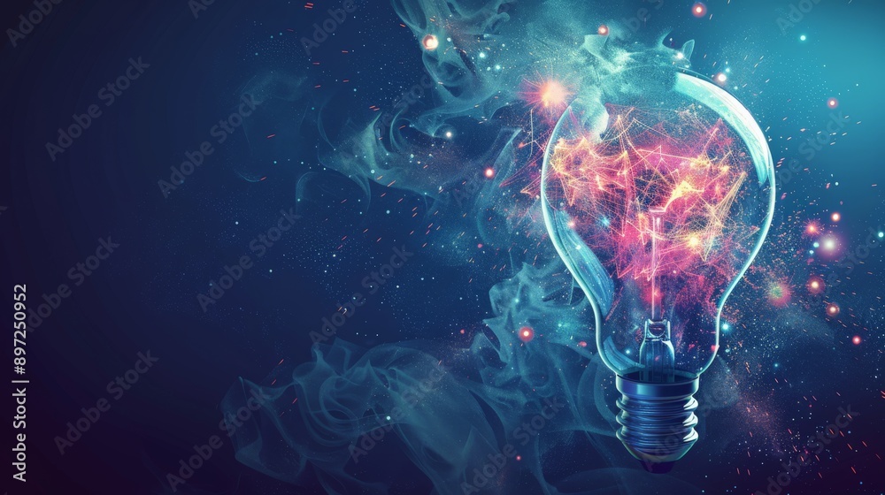 Abstract light bulb with digital network and bokeh lights. Innovation and technology concept. Abstract light bulb with digital network and bokeh lights. Innovation and technology concept.